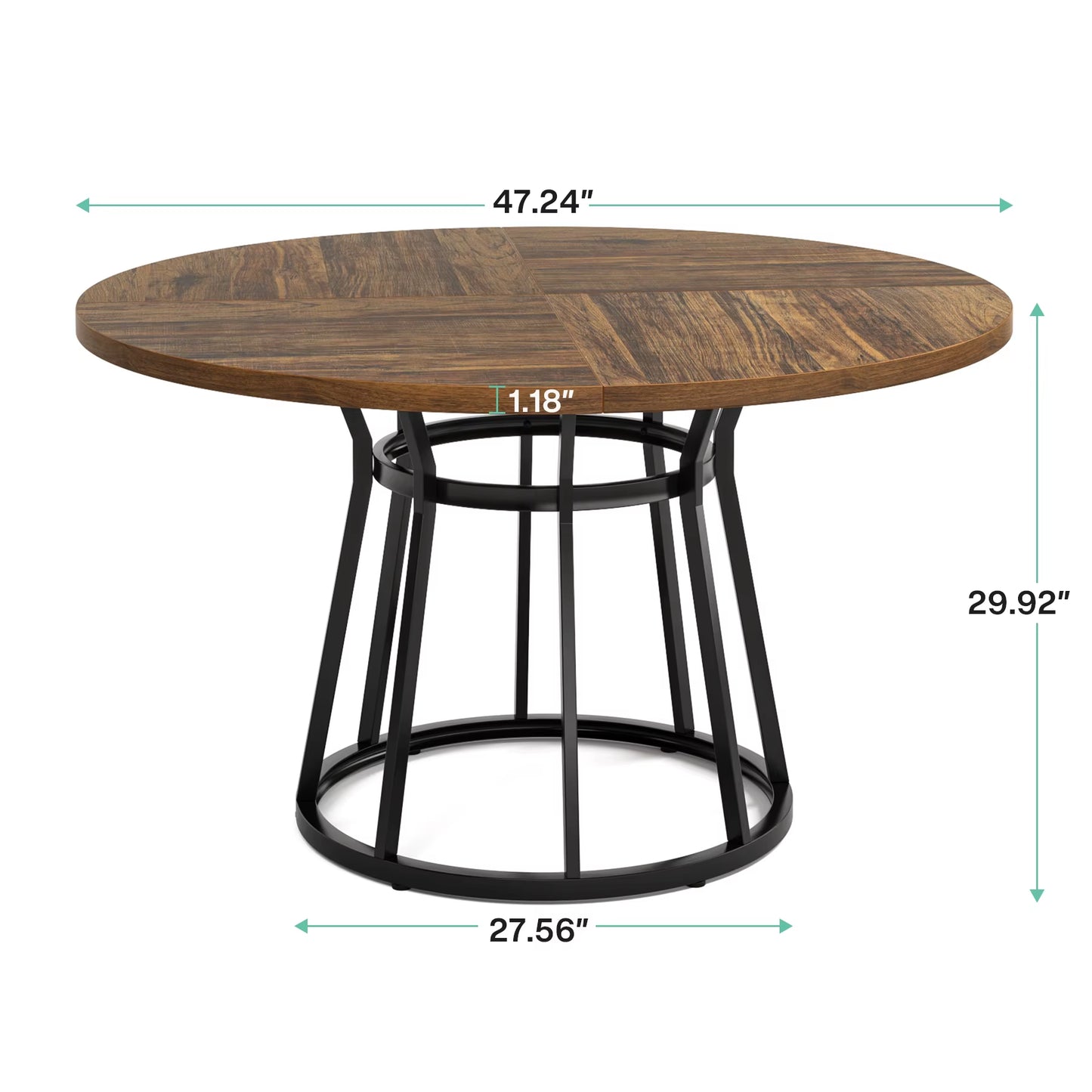 round Dining Table for 4 People, Circle Dining Room Table with Metal Base, 47.2-Inch round Kitchen Dinner Table