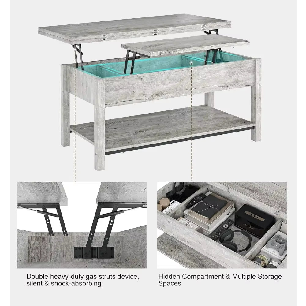 Gray Hidden Storage 41.7“Lift Top Coffee Table Converts to Dining Table for Dining Reception Room Center Tables for Living Room