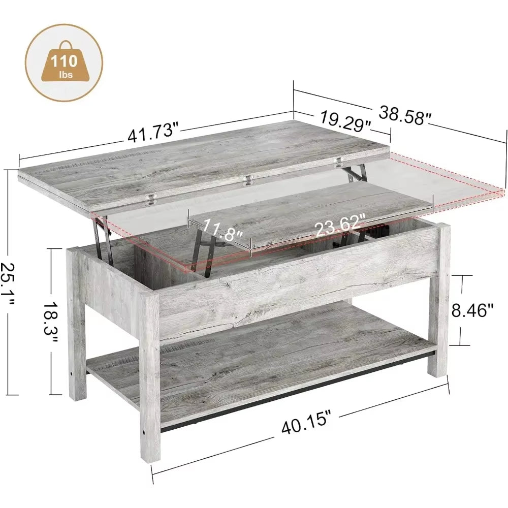 Gray Hidden Storage 41.7“Lift Top Coffee Table Converts to Dining Table for Dining Reception Room Center Tables for Living Room