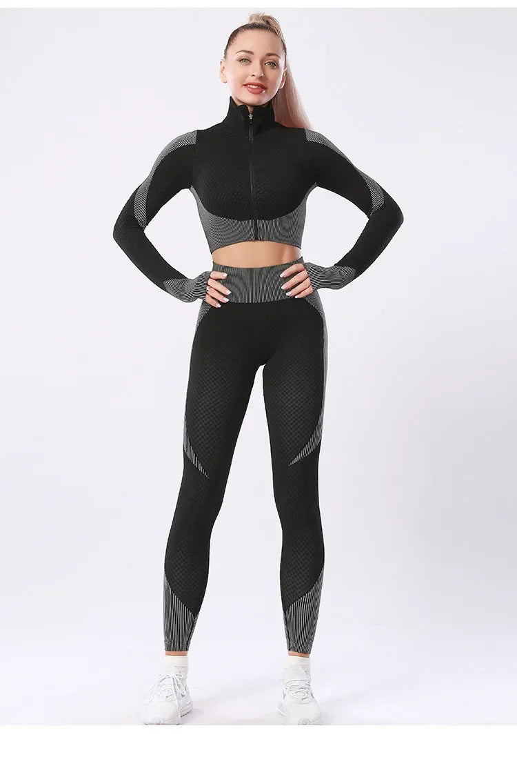 Women's Fitness Crop Top Yoga Set, Workout Clothes, Sportswear, Athletic Wear