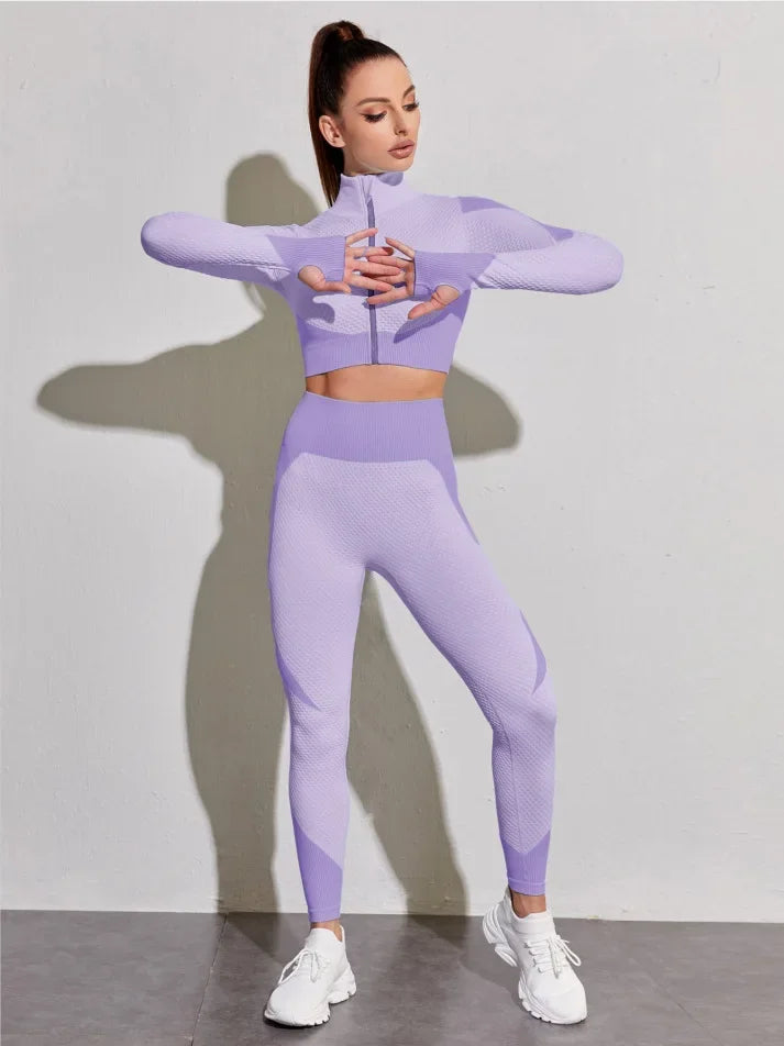 Women's Fitness Crop Top Yoga Set, Workout Clothes, Sportswear, Athletic Wear