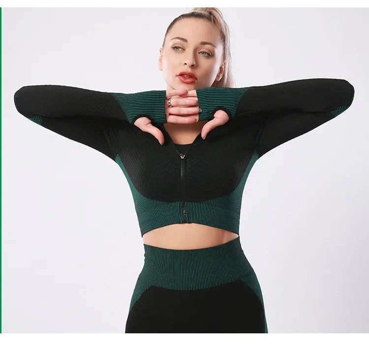 Women's Fitness Crop Top Yoga Set, Workout Clothes, Sportswear, Athletic Wear