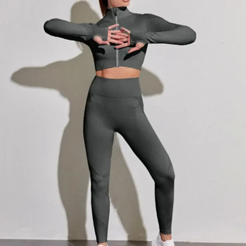 Women's Fitness Crop Top Yoga Set, Workout Clothes, Sportswear, Athletic Wear