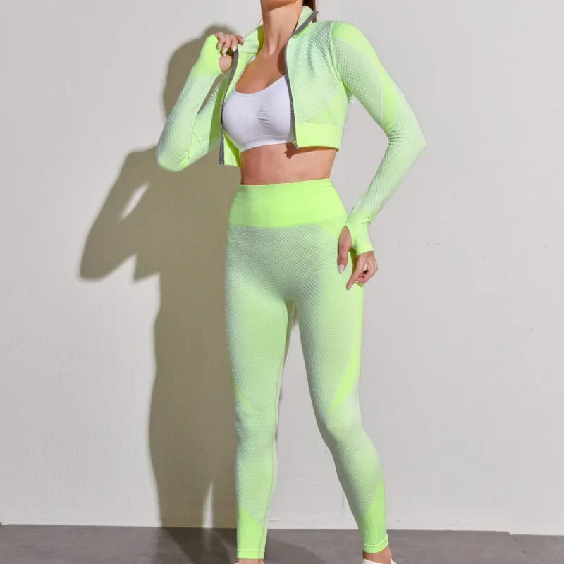 Women's Fitness Crop Top Yoga Set, Workout Clothes, Sportswear, Athletic Wear