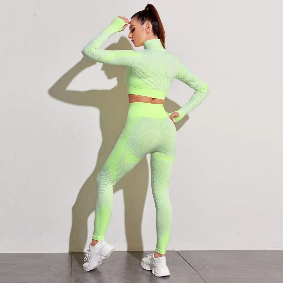 Women's Fitness Crop Top Yoga Set, Workout Clothes, Sportswear, Athletic Wear