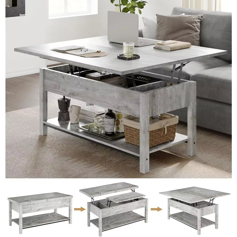 Gray Hidden Storage 41.7“Lift Top Coffee Table Converts to Dining Table for Dining Reception Room Center Tables for Living Room