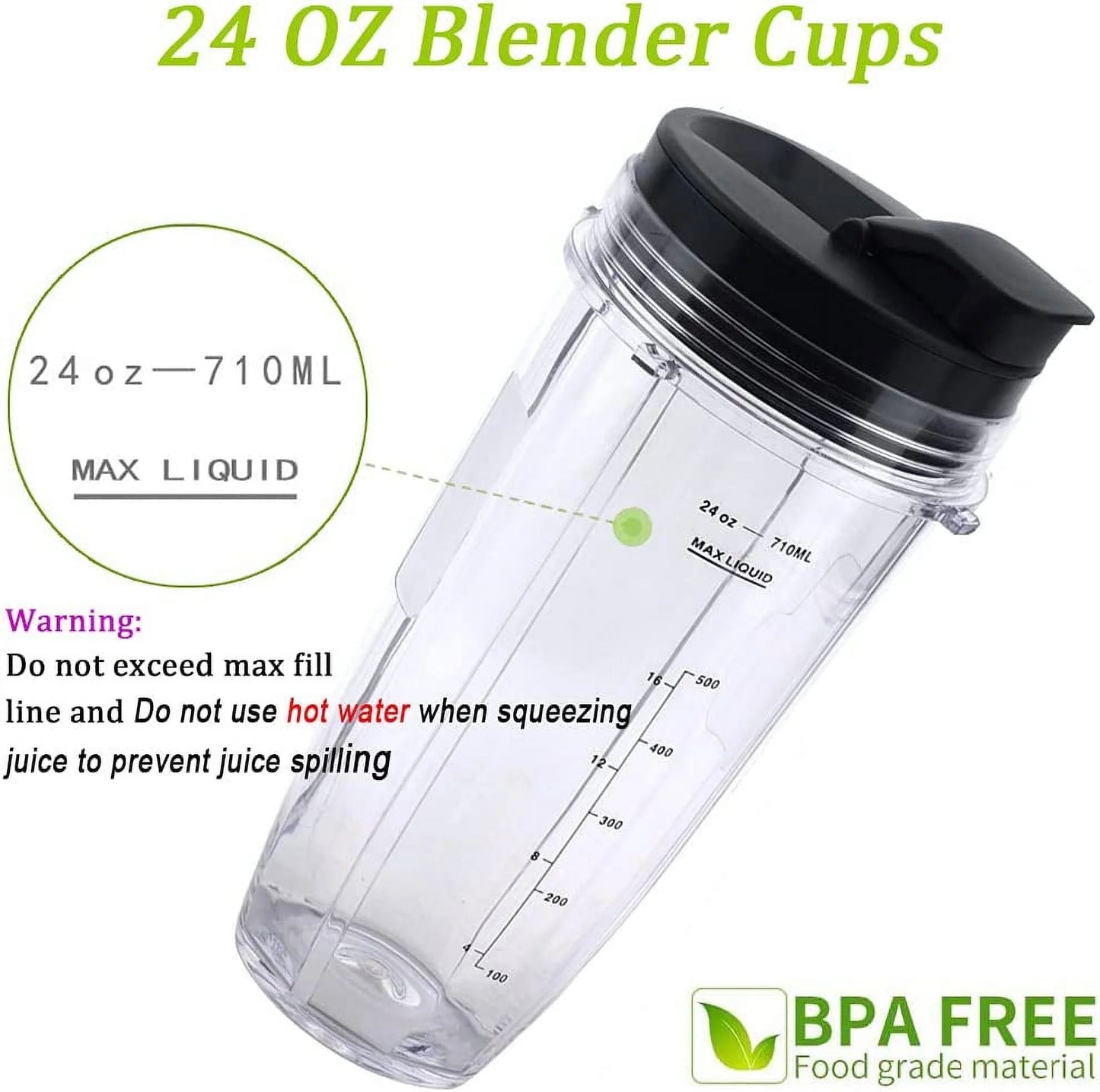 24Oz Replacement Blender Cup, BPA Free, for Nutri Ninja Auto IQ, 2 Pack