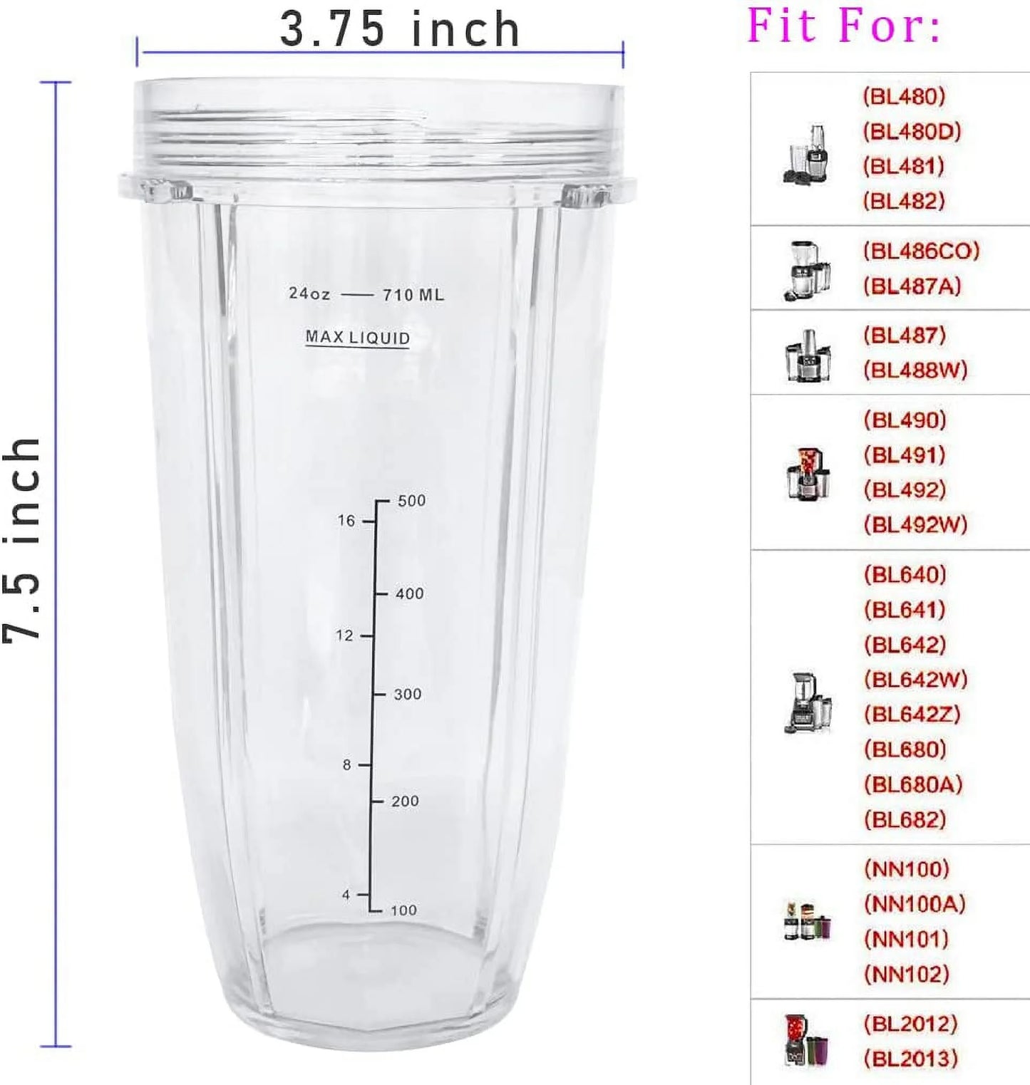 24Oz Replacement Blender Cup, BPA Free, for Nutri Ninja Auto IQ, 2 Pack