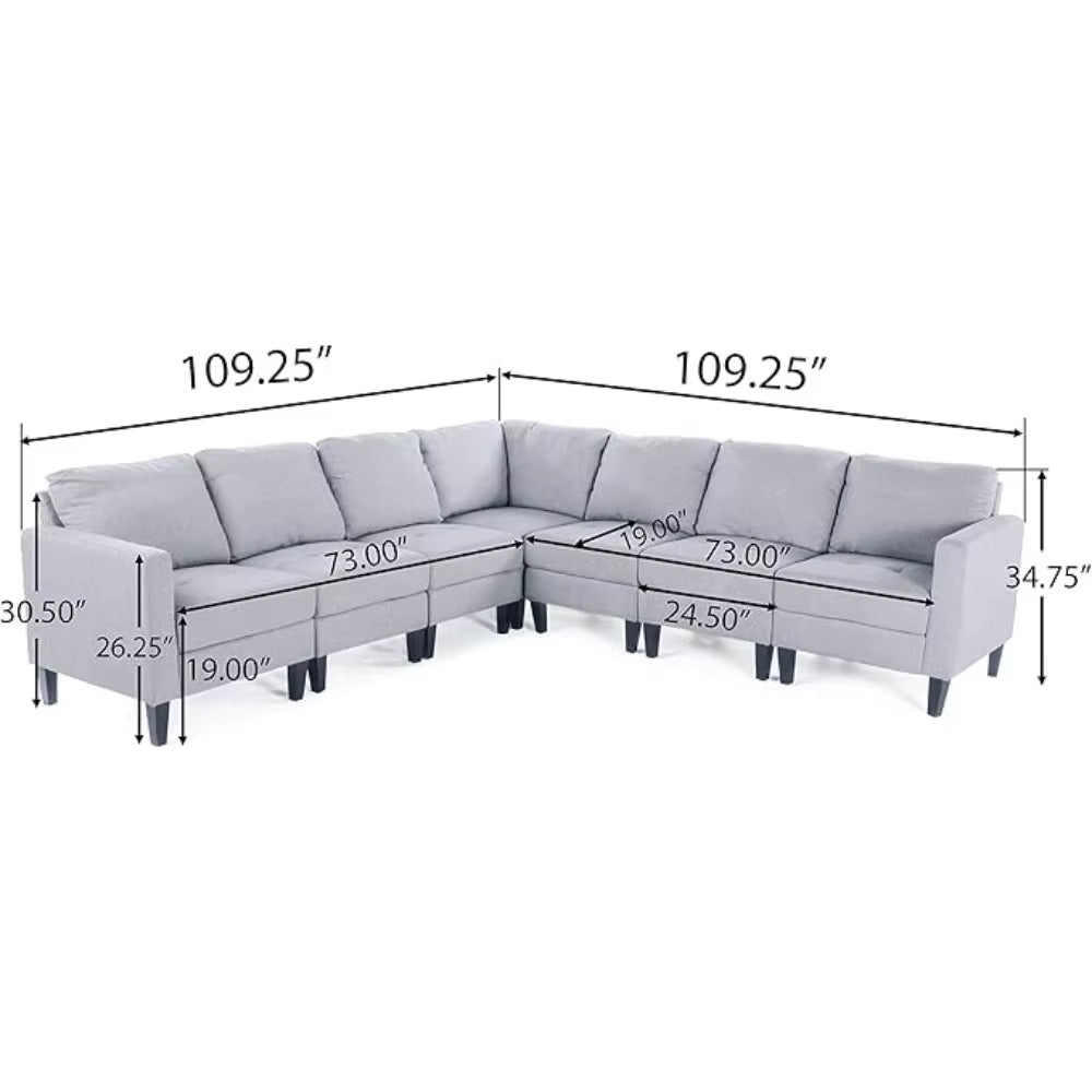 Sofasset, Modular Sectional Sofa with Reversible Chaises,Square Armrests and Comfortable Padded Backrests, L Shaped Corner Sofá