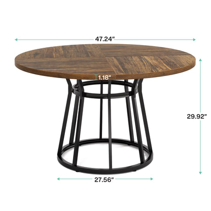round Dining Table for 4 People, Circle Dining Room Table with Metal Base, 47.2-Inch round Kitchen Dinner Table