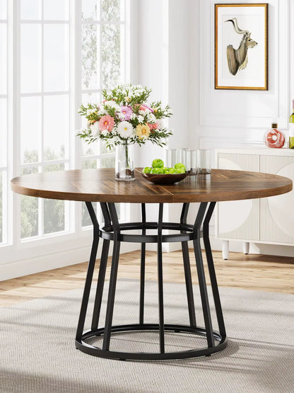 round Dining Table for 4 People, Circle Dining Room Table with Metal Base, 47.2-Inch round Kitchen Dinner Table