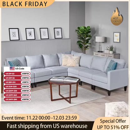 Sofasset, Modular Sectional Sofa with Reversible Chaises,Square Armrests and Comfortable Padded Backrests, L Shaped Corner Sofá