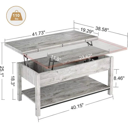 Gray Hidden Storage 41.7“Lift Top Coffee Table Converts to Dining Table for Dining Reception Room Center Tables for Living Room