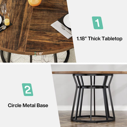round Dining Table for 4 People, Circle Dining Room Table with Metal Base, 47.2-Inch round Kitchen Dinner Table