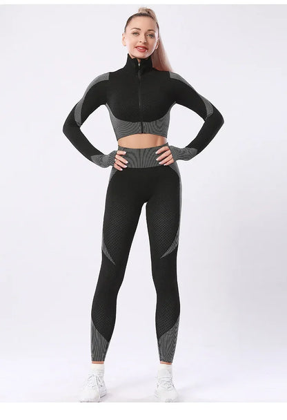 Women's Fitness Crop Top Yoga Set, Workout Clothes, Sportswear, Athletic Wear