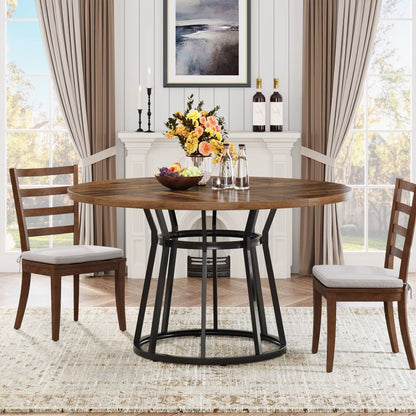 round Dining Table for 4 People, Circle Dining Room Table with Metal Base, 47.2-Inch round Kitchen Dinner Table