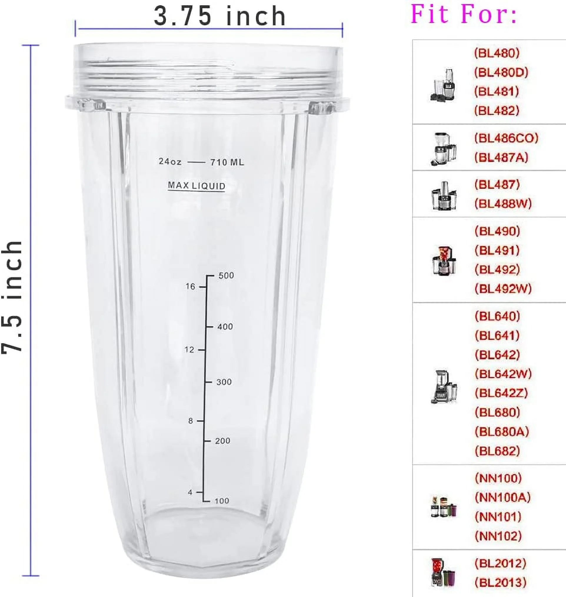 24Oz Replacement Blender Cup, BPA Free, for Nutri Ninja Auto IQ, 2 Pack